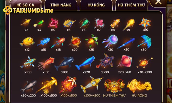 bắn cá Hệ thống sinh vật tại đây được phân cấp theo các hệ số thưởng